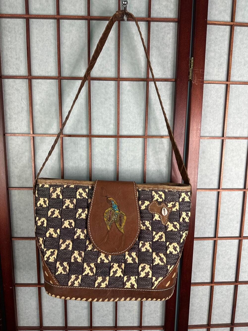 Handmade African woven black handbag with clean inside